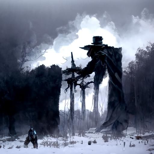 Sinister Tower Landscape with Adventurer, Dark Art Style