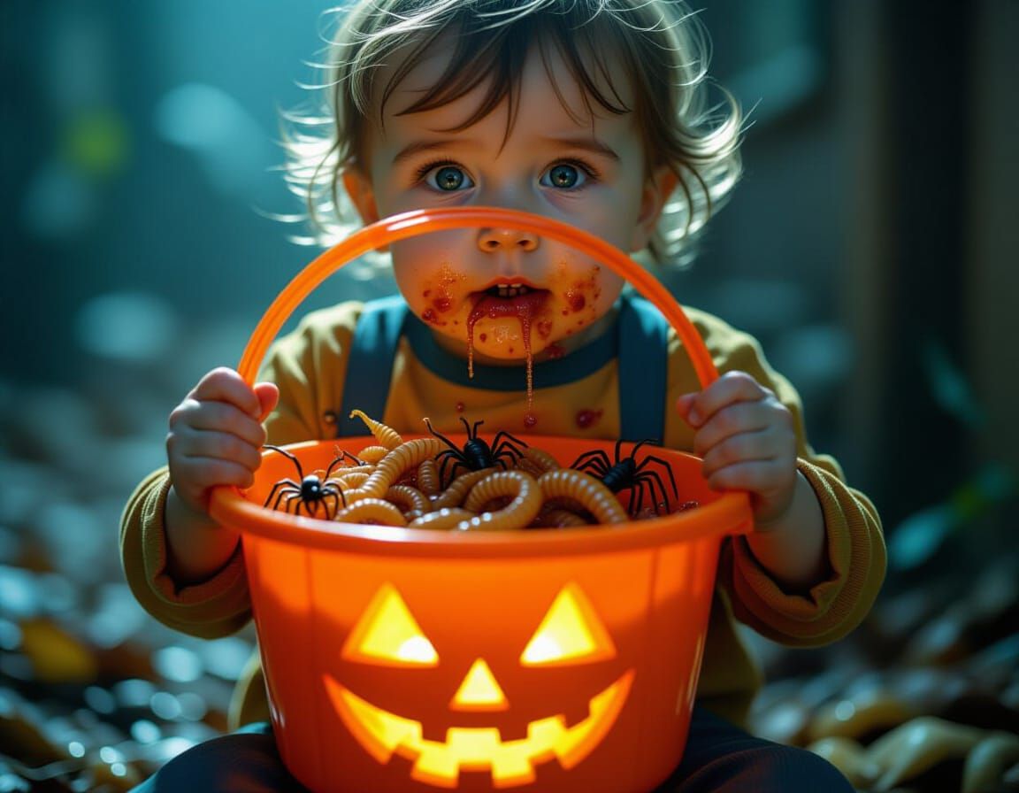 Disturbing Toddler with Maggot-Filled Pumpkin Pail