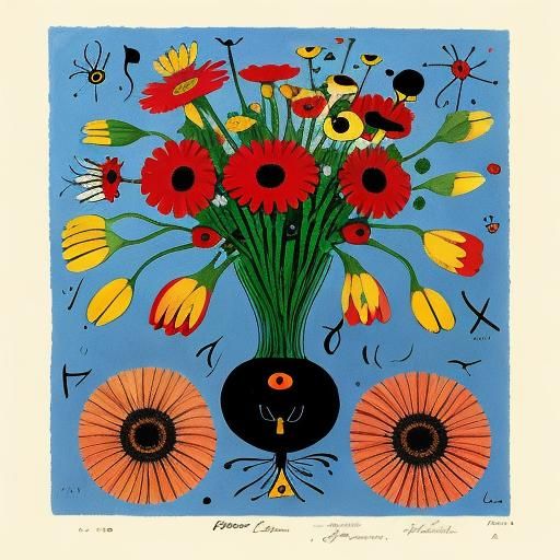 "Flowers" by joan miro, robert crumb. impressionism by salvador dali