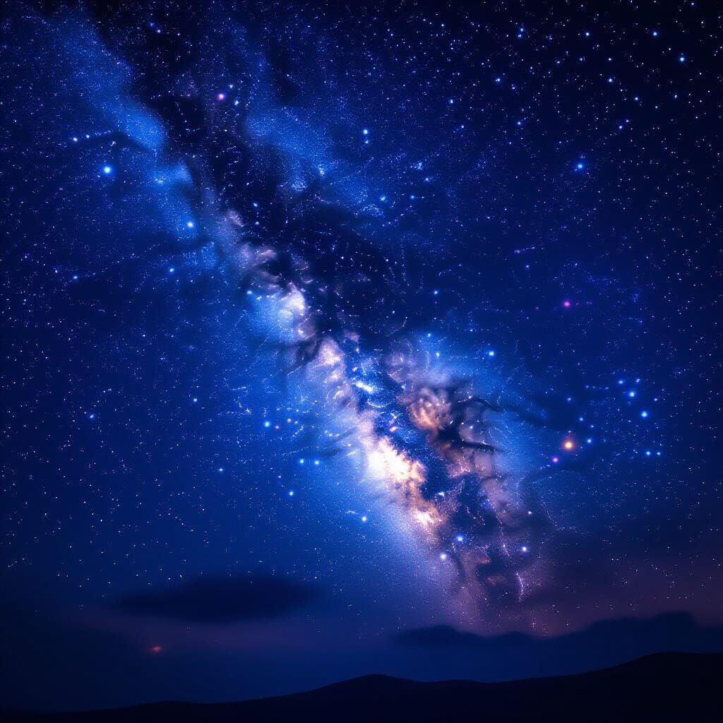 Breathtaking Milky Way Panorama in Sapphire and Amethyst Hue...