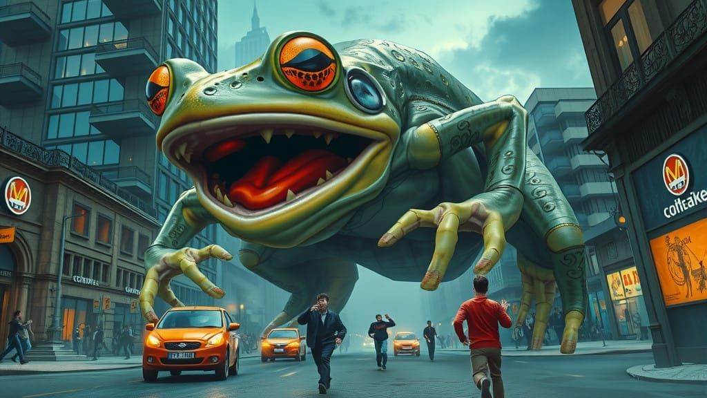 Giant Amphibian Terrorizes City in Biomechanical Nightmare