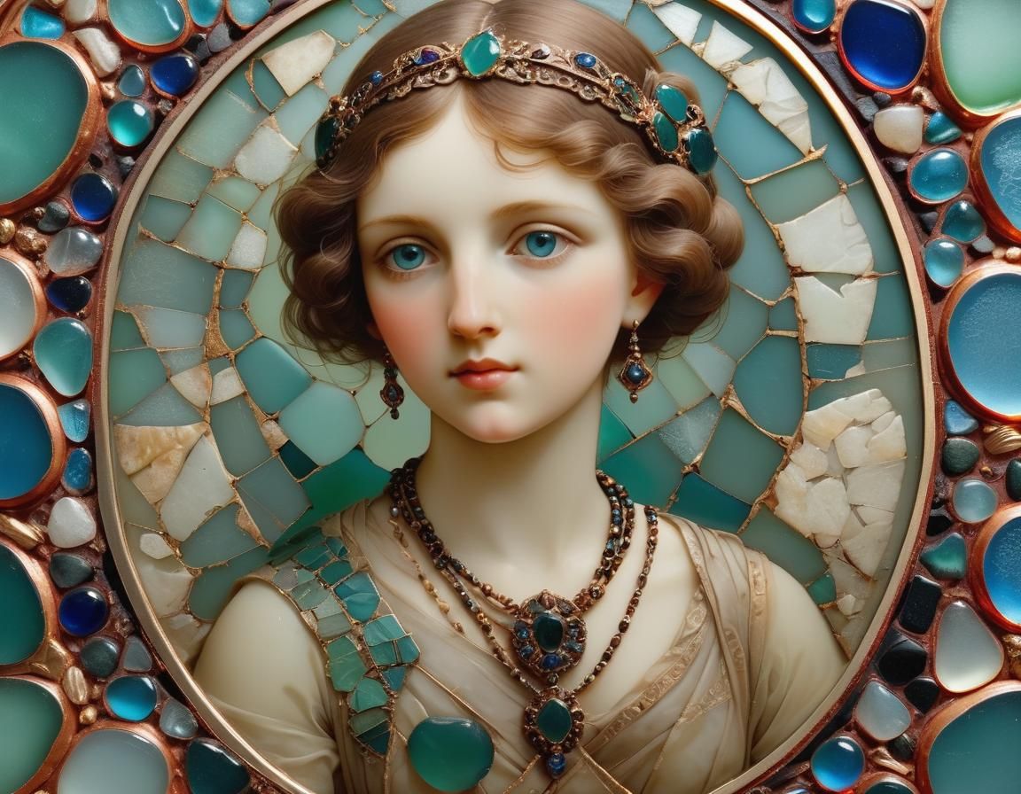 Sea Glass Portrait with Intricate Engravings