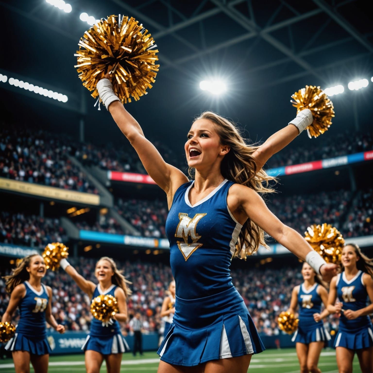 Cheerleader in Air, Hyperrealistic 64 Megapixel Image