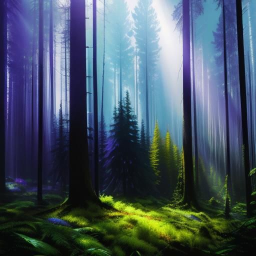 Gamma Rainbow Materializing in Forest, Syd Mead Style