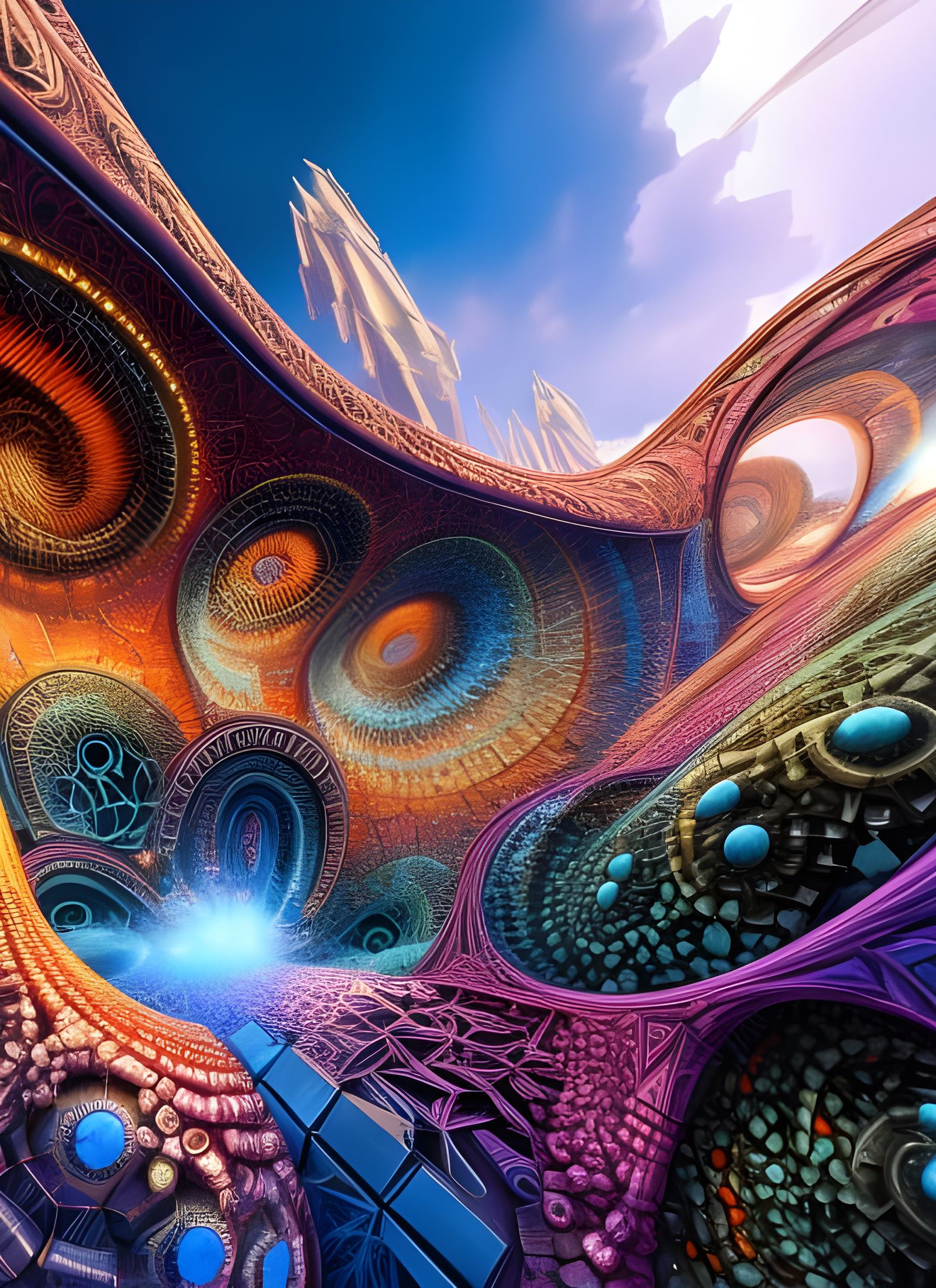 Polychromatic Geometric Fractal in Hyperreal Style