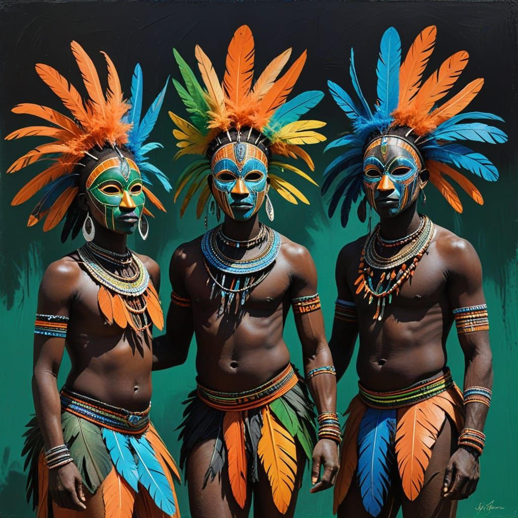 African jungle, Black tribe members dance