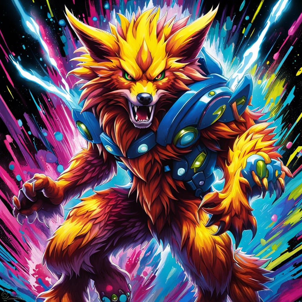 Nuclear Cyborg Werewolf in Anime Style