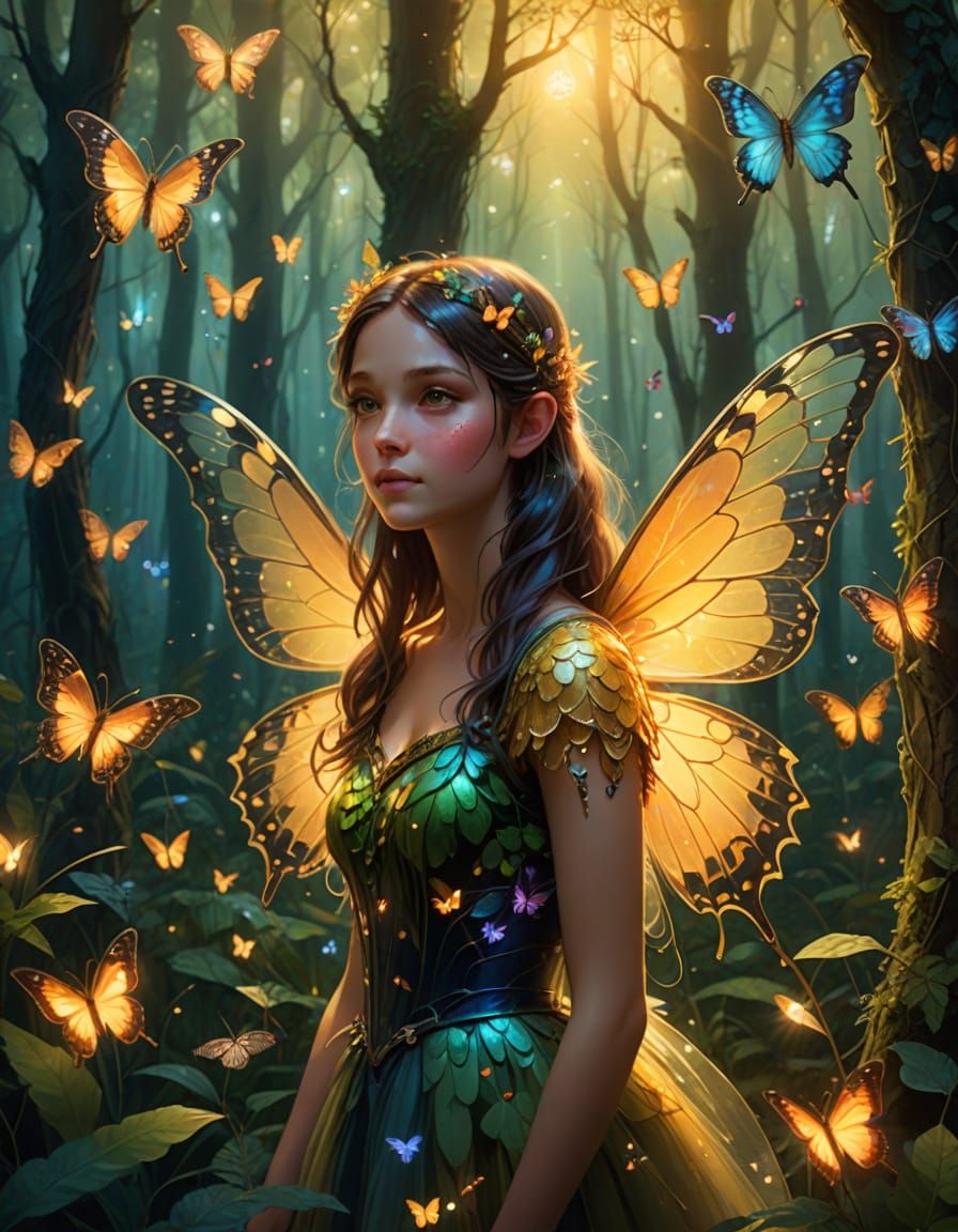 Enchanting Fairy with Insects in Forest Concept Art