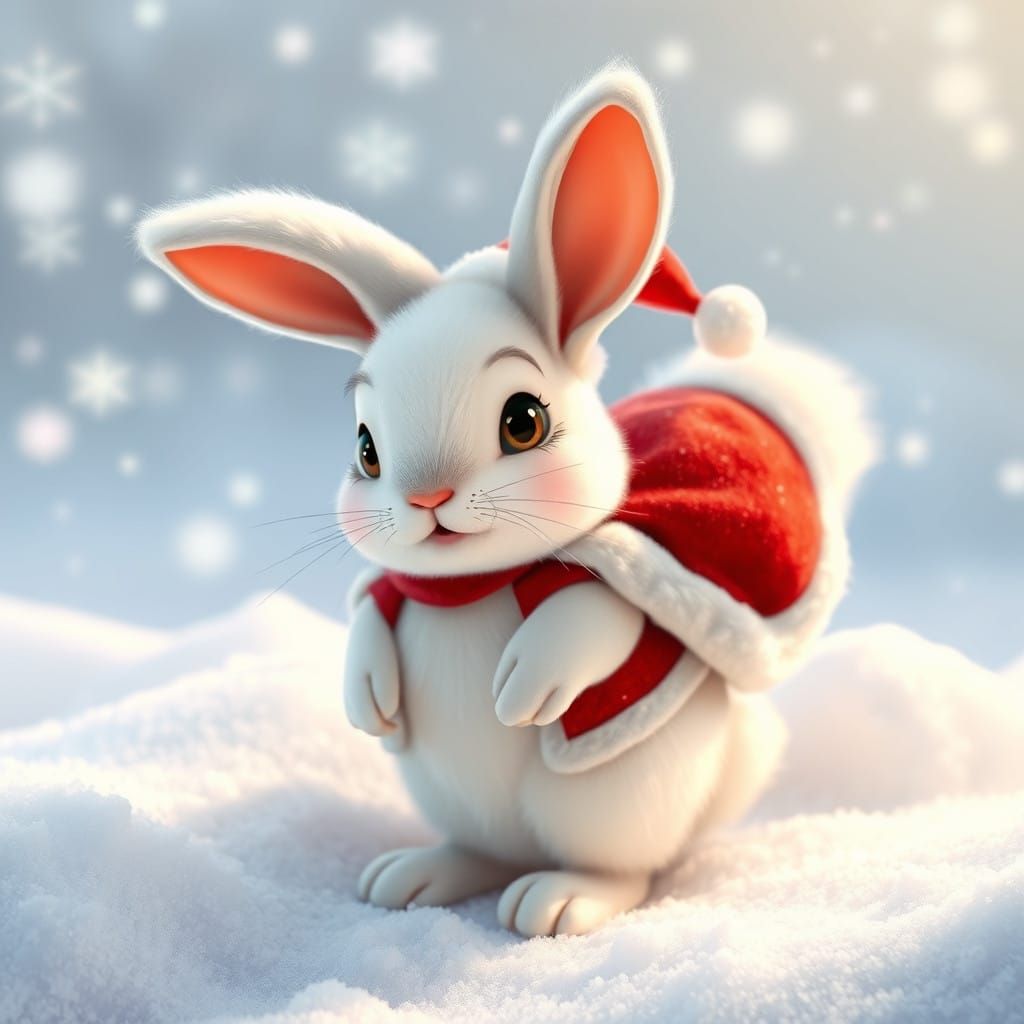 Whimsical Christmas Bunny in Snowy Wonderland
