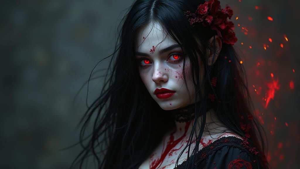 Photorealistic Blood Queen with Glowing Red Eyes