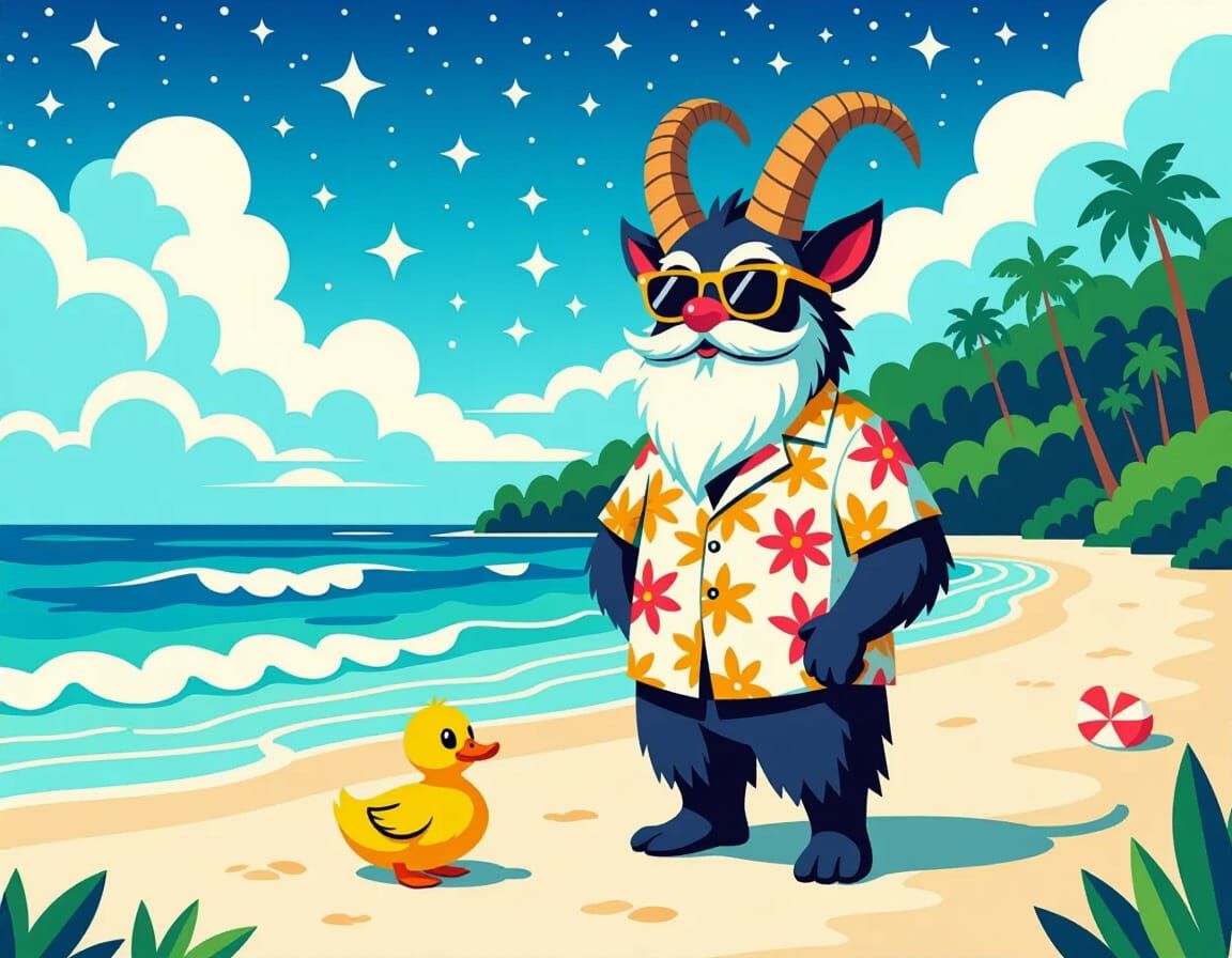 Krampus on Vacation in Cute Aquarelle Style