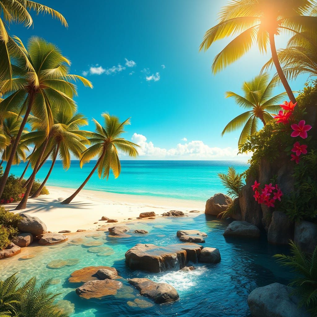 Tropical Island Paradise in Warm Golden Light