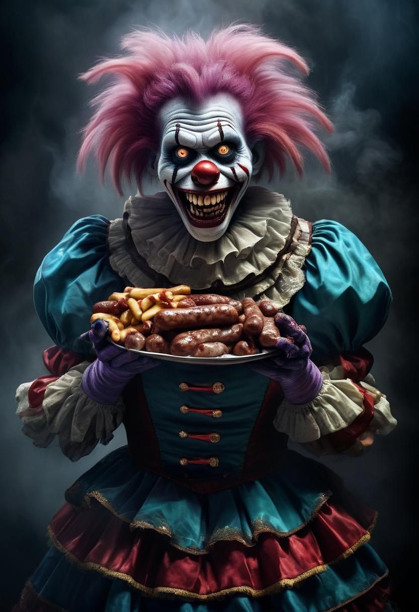 Cinematic Zombie Monkey Clown With Sausages Portrait