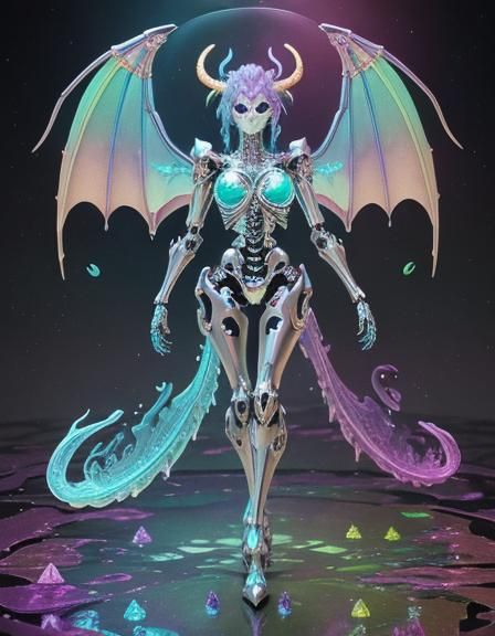 Robot Dragon Girl with Slime Body in Space