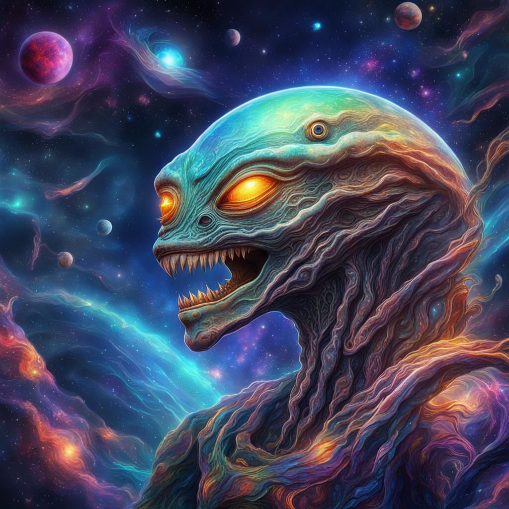 Astral Alien Creature in Cosmic Hologram Style