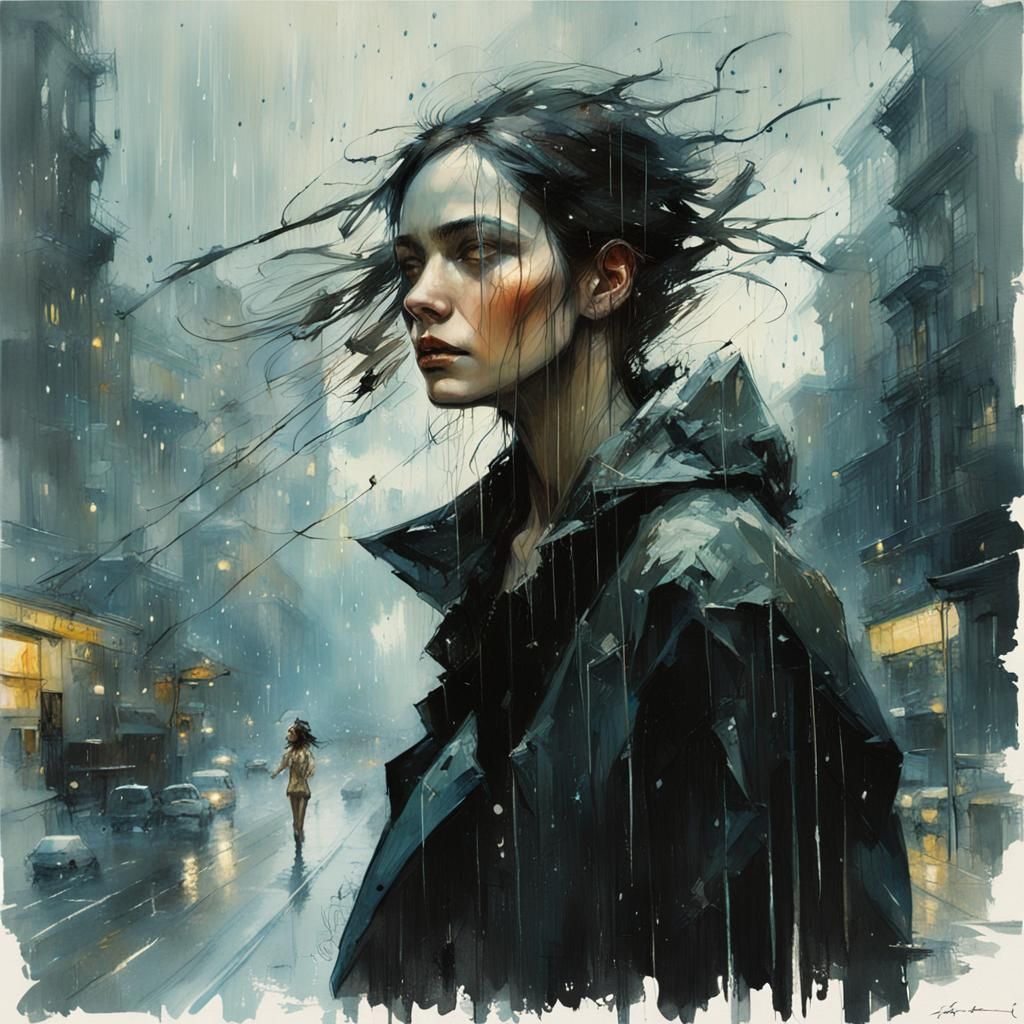 Woman in Storm, Realistic Fantasy Illustration