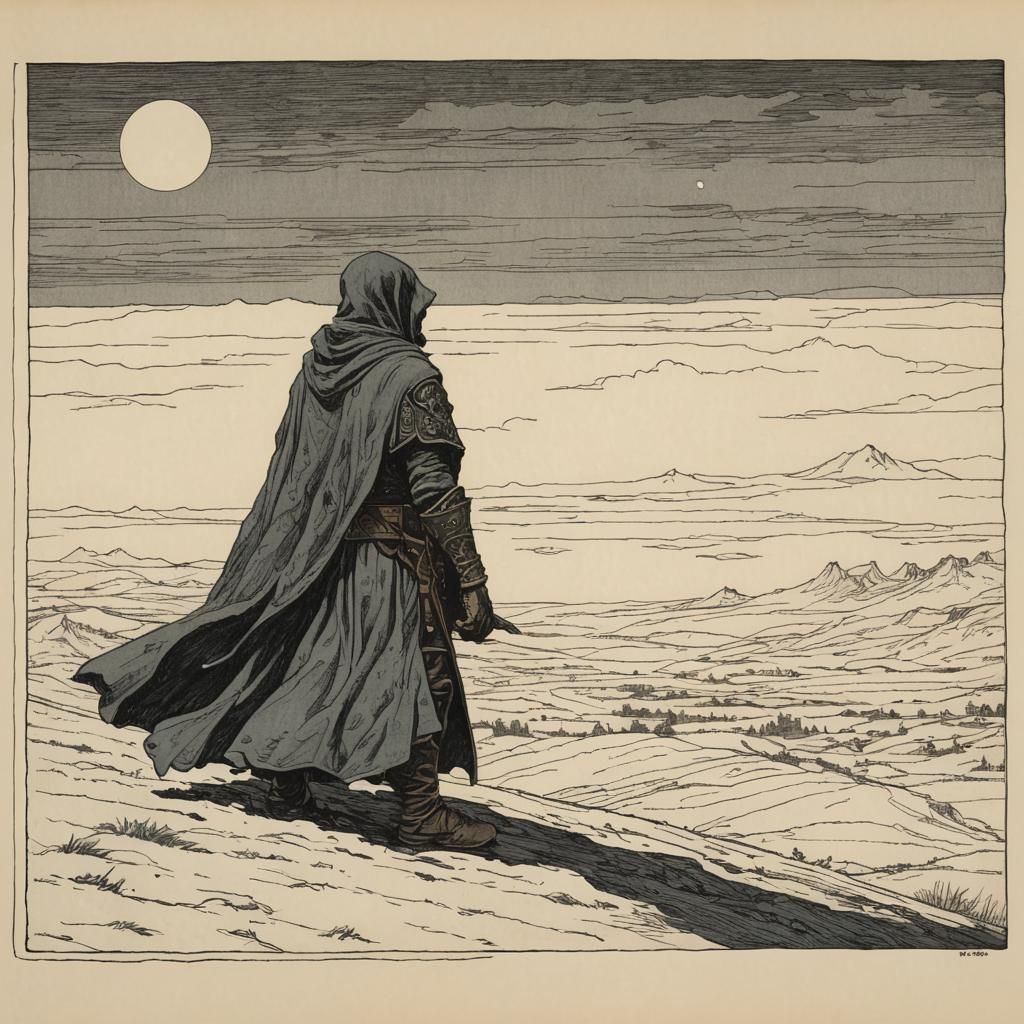 Grimdark Warrior in Style of Frazetta, Holbein, Moebius