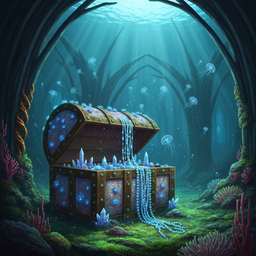 Ancient Treasure Chest in Coral Cathedral Underwater