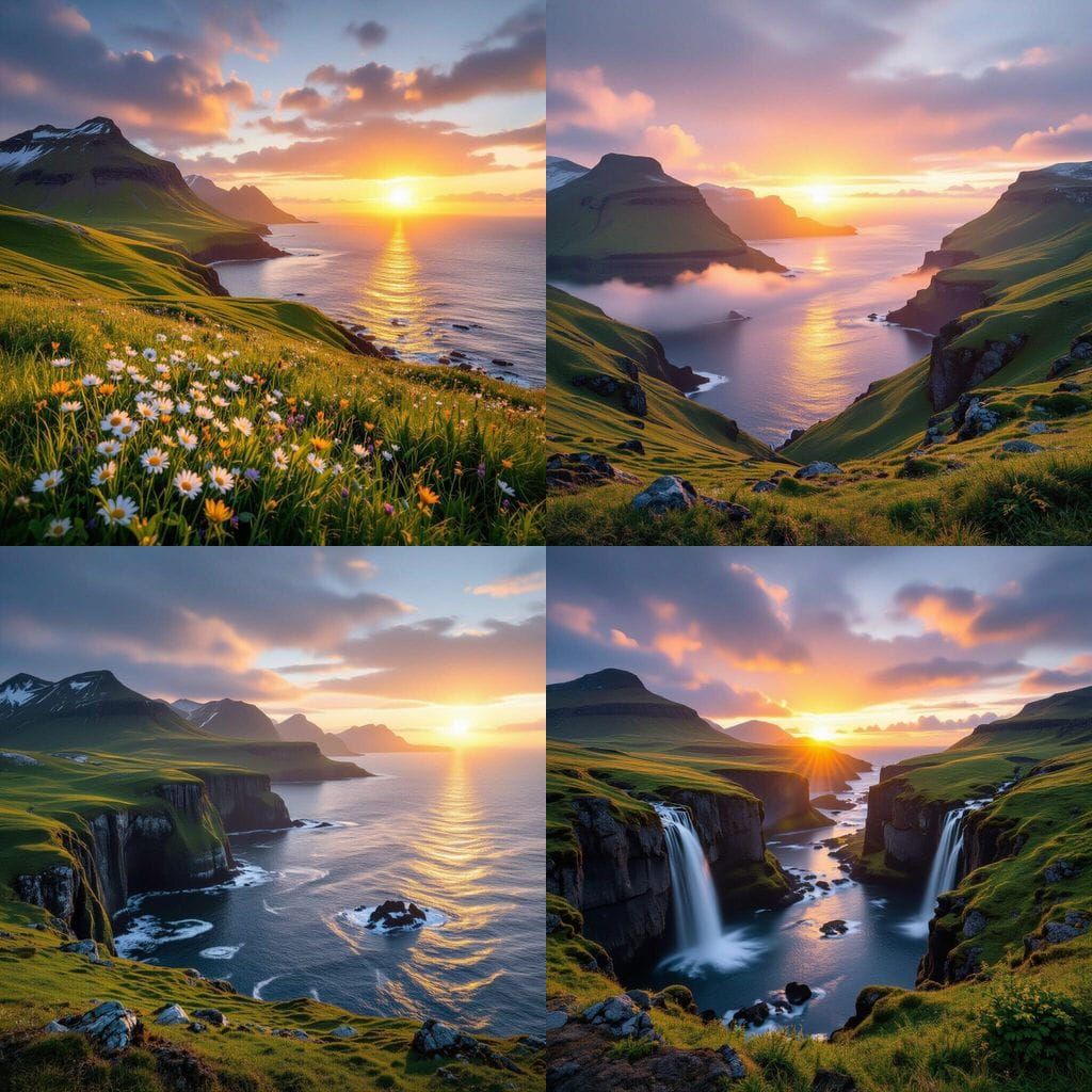 Realistic Photography of Faroe Islands Sunrises in July