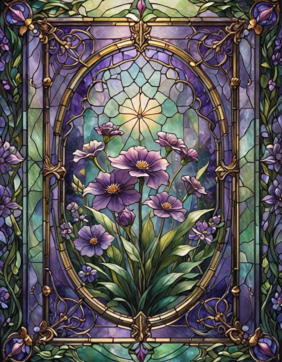 Stained Glass Flower in Dreamscape Setting