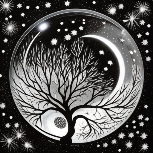 Tree and Stars Inside Glass Orb