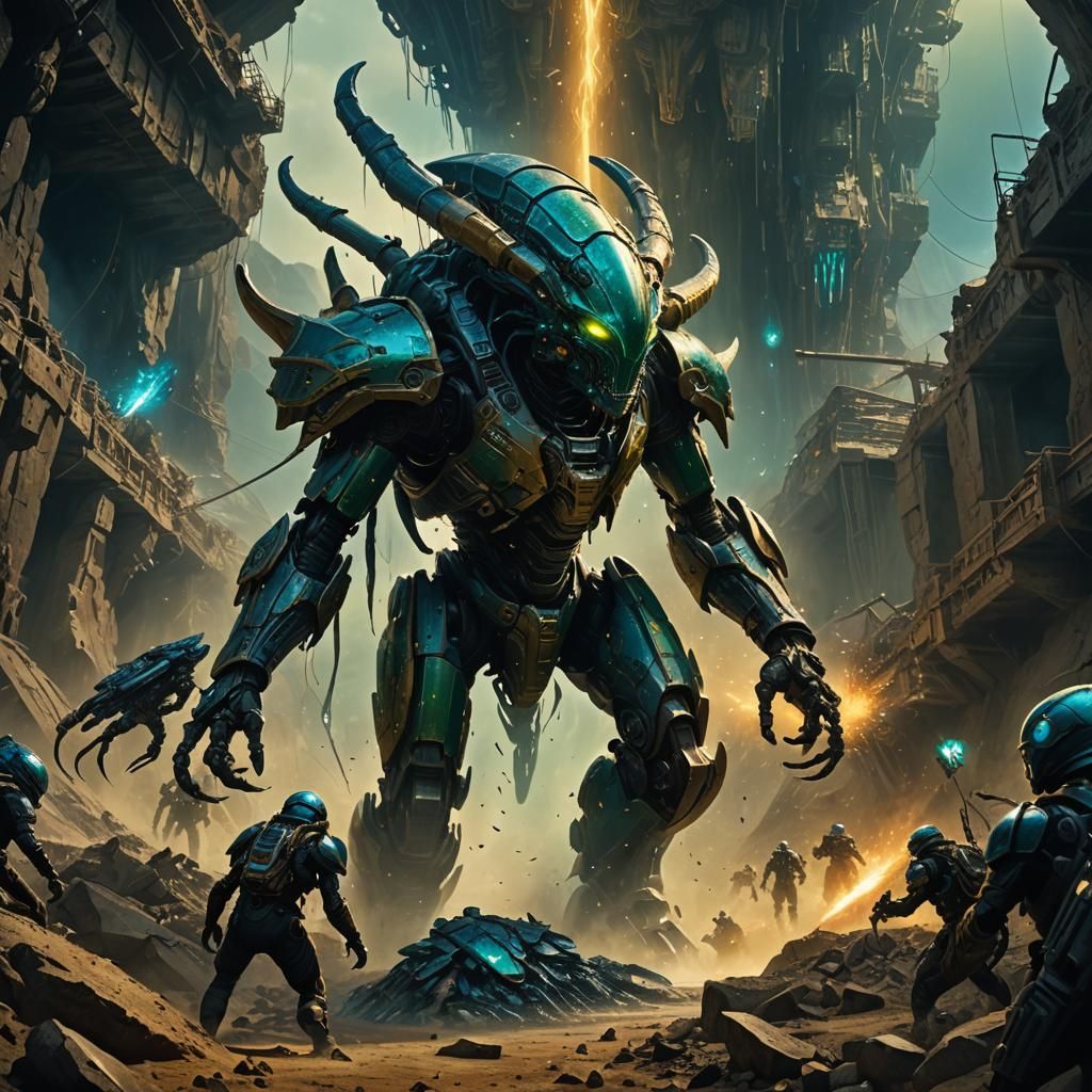 Armored Alien Invasion of Gold Mine: Matte Painting