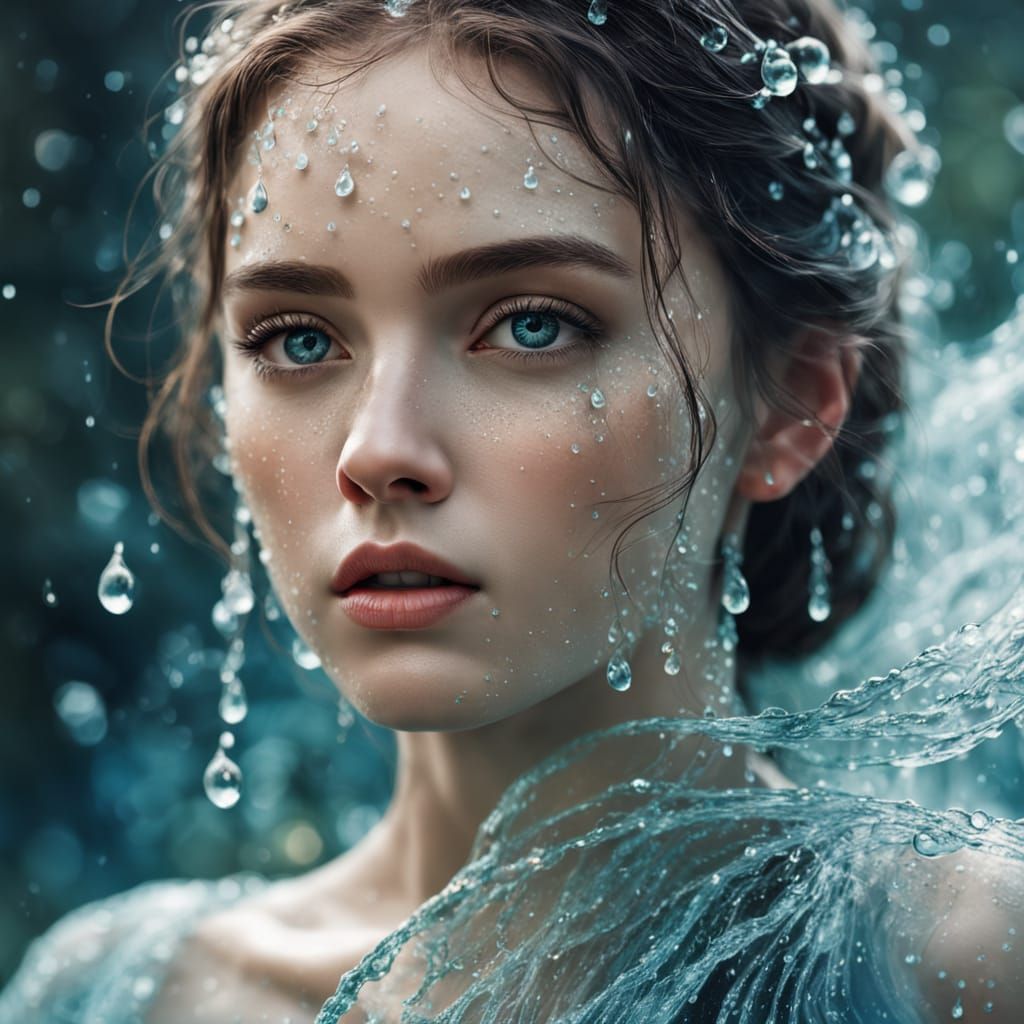 Ethereal Goddess in Water-Inspired Fantasy Portrait