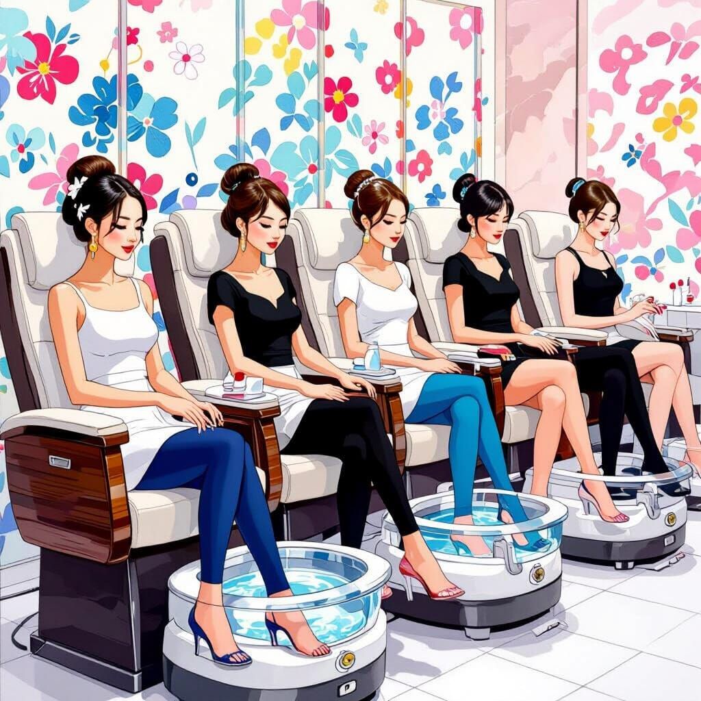 Elegant Nail Salon Scene in Vibrant Pop Art Style