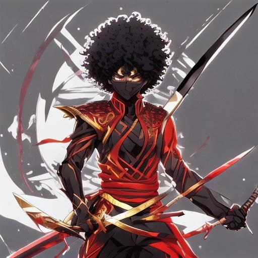 Humanoid Dragon with Swords in Anime Style