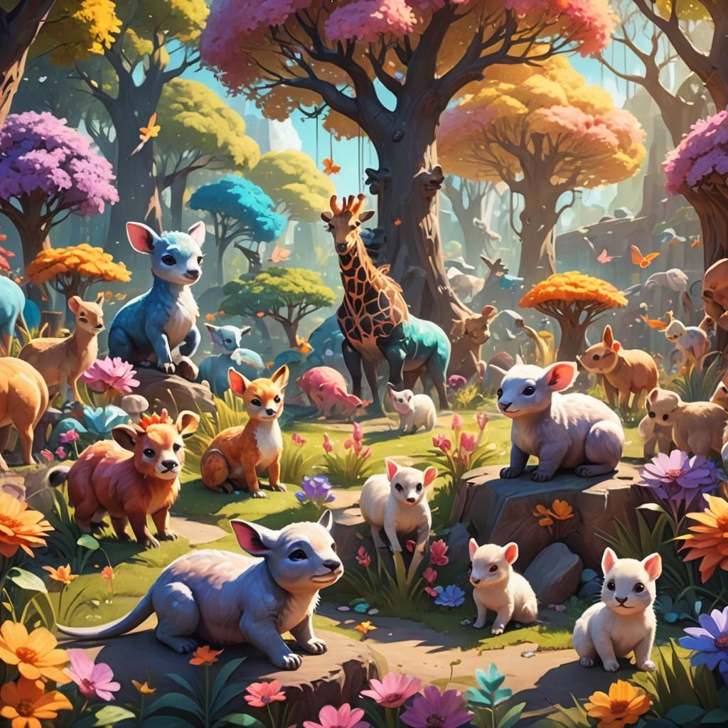 Baby Animals Playing in a Sunny Zoo