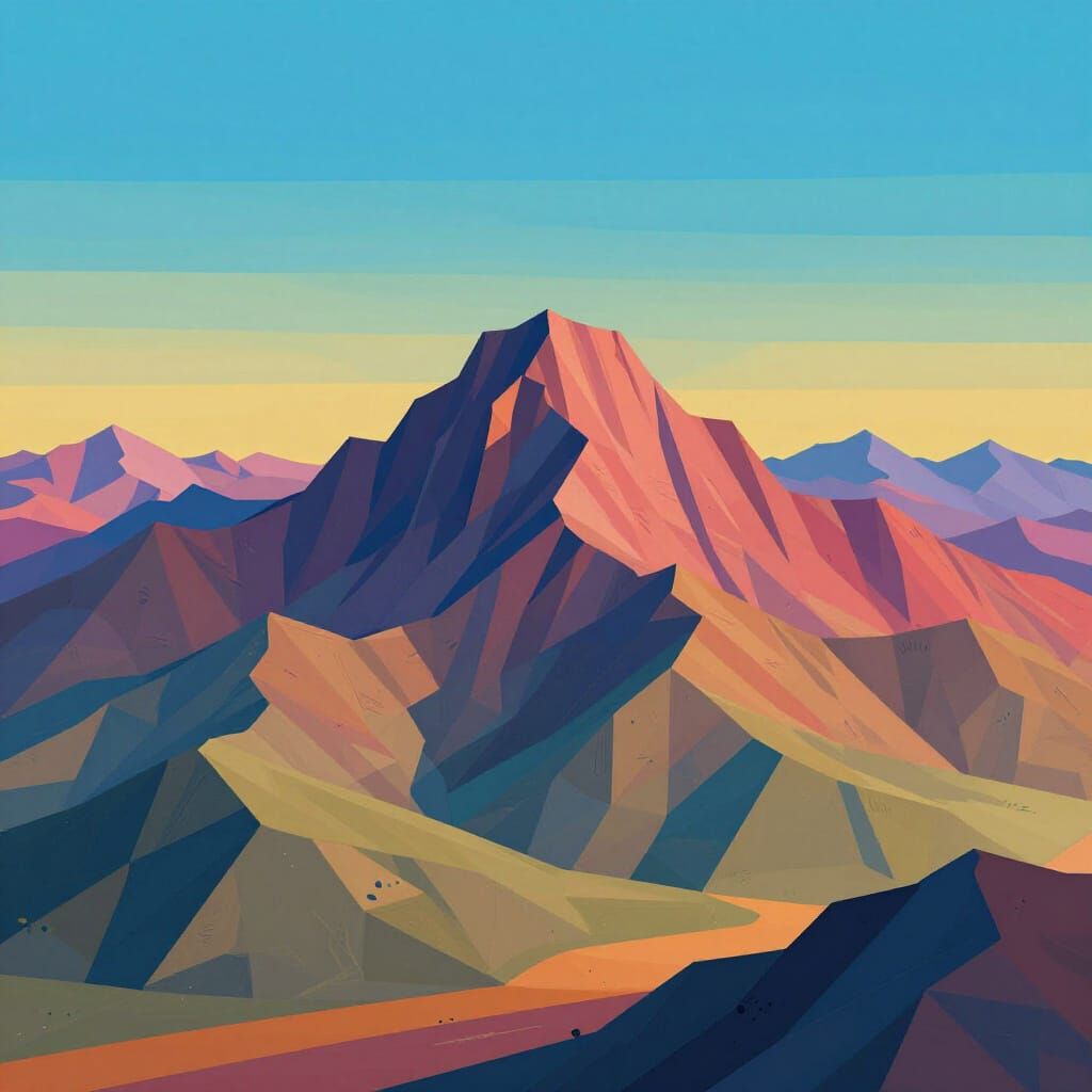 Surreal Mountain Landscape: 3D Meets 2D Art