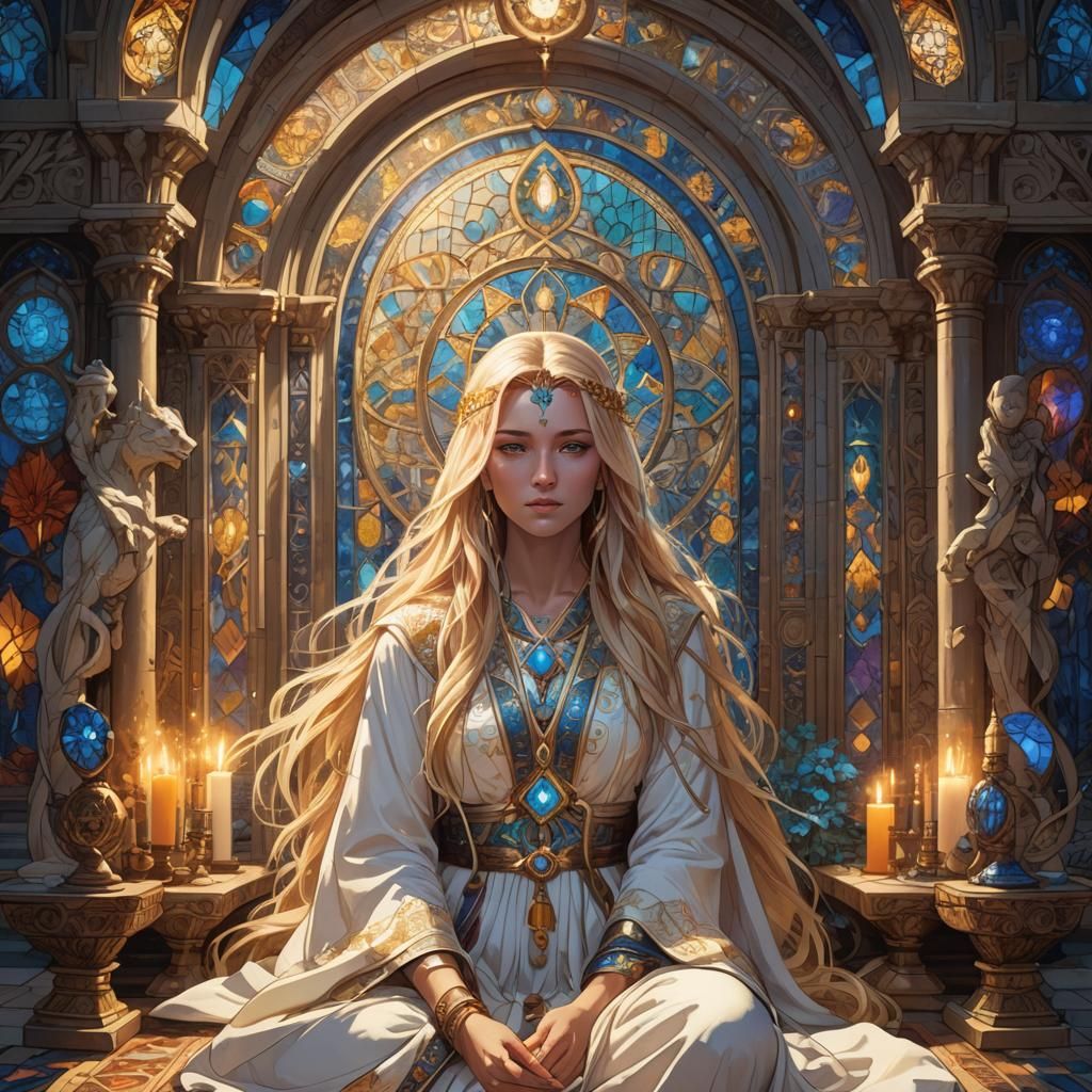 Priestess at Altar in Golden Light