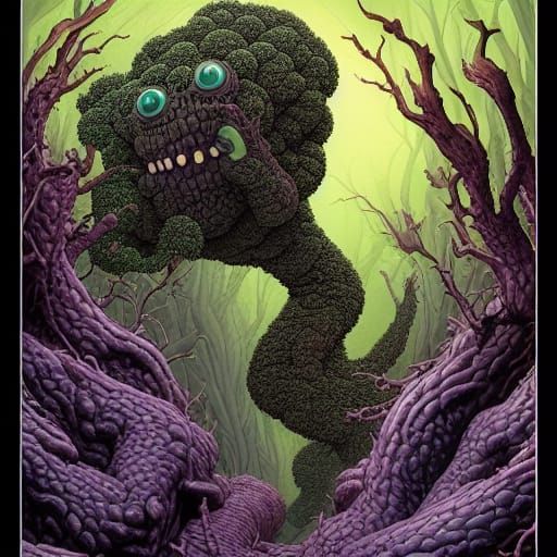 Hyperrealistic Broccoli Monster Emerges from Tomb