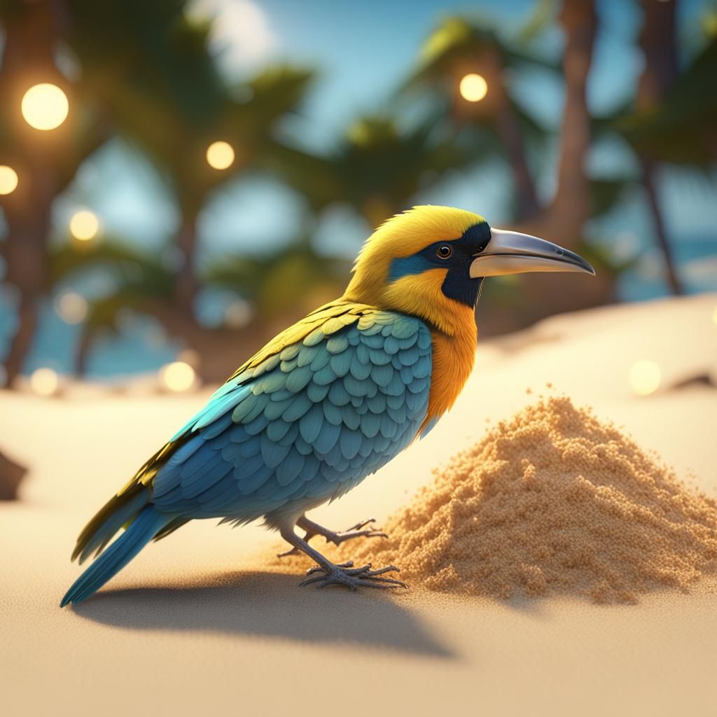 Tropical Birds near Heavenly Sea, Hyper-Detailed