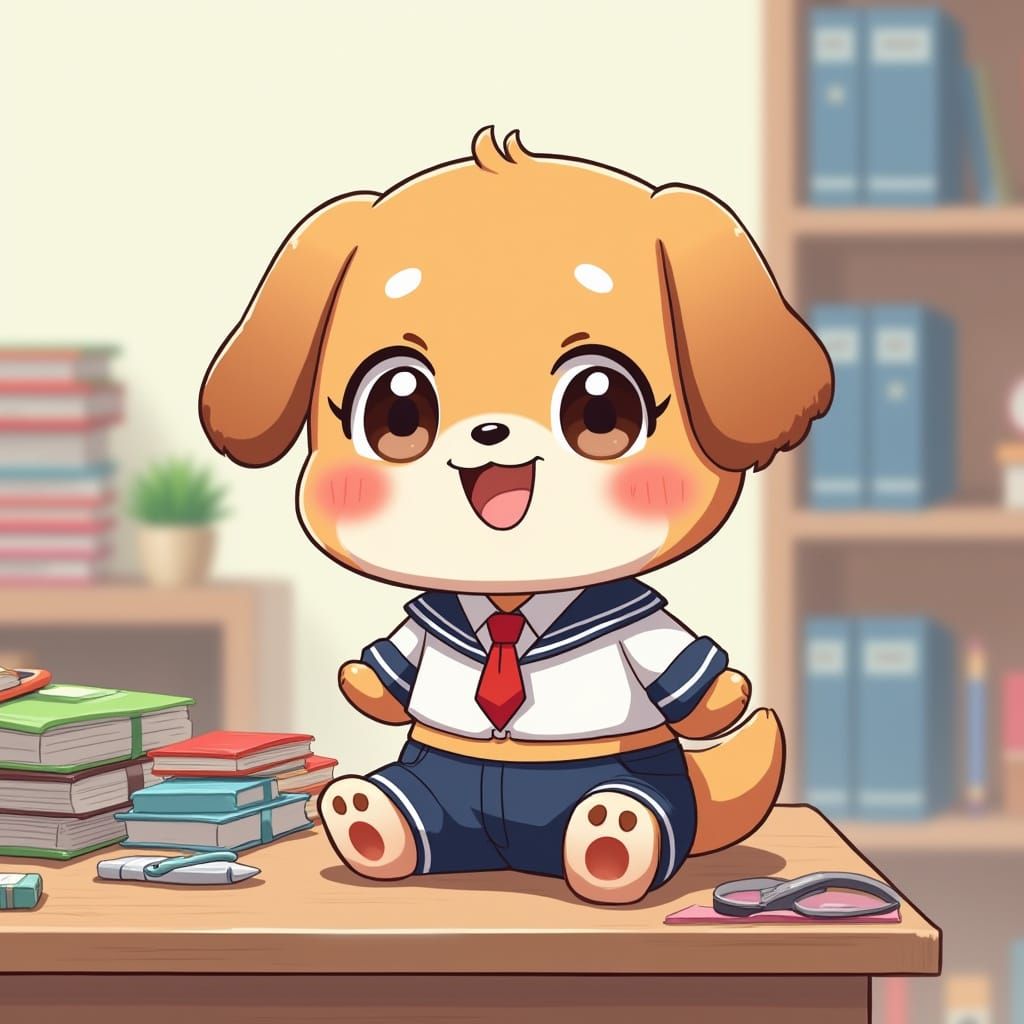 Adorable Puppy in Miniature School Uniform