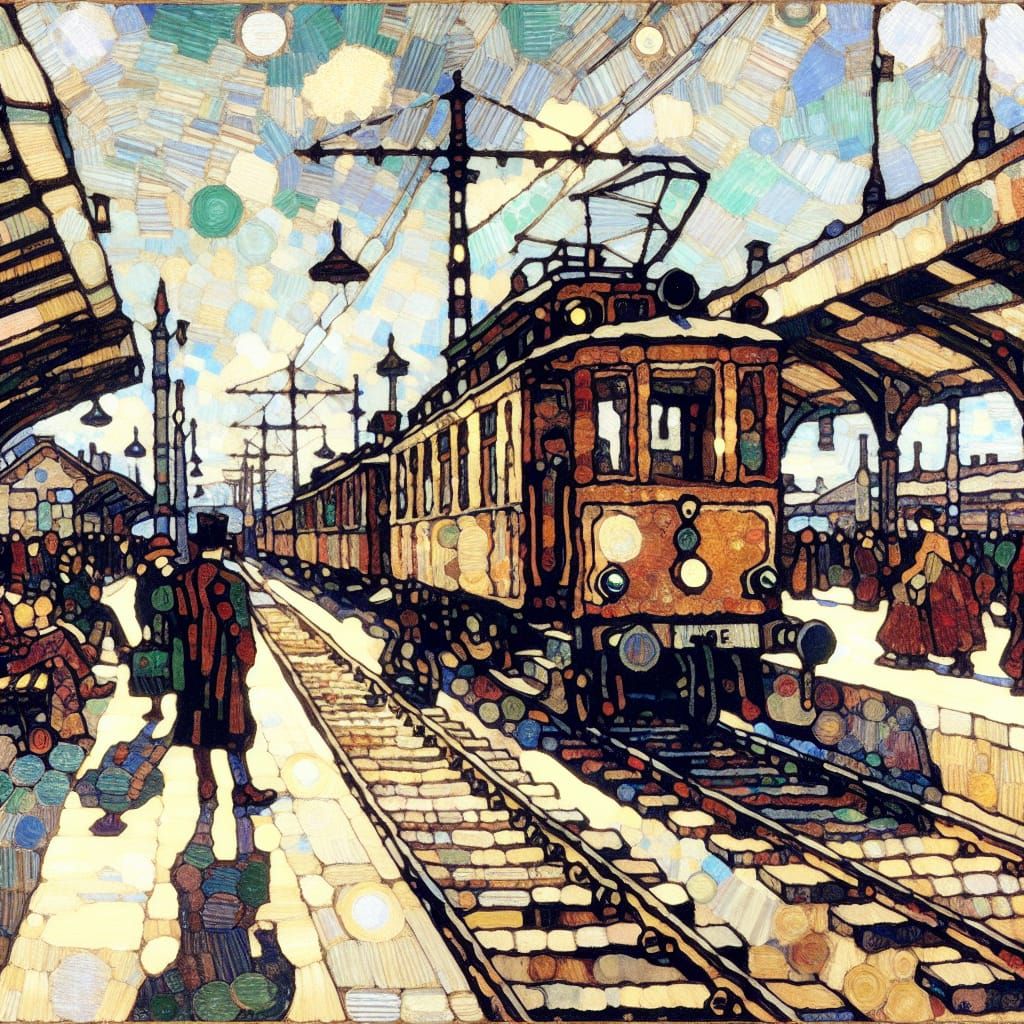 Expressionist Train Station Scene in Oil Paint