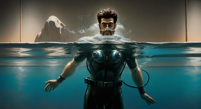 Retrofuturistic Diver in Acrylic with Rembrandt Lighting