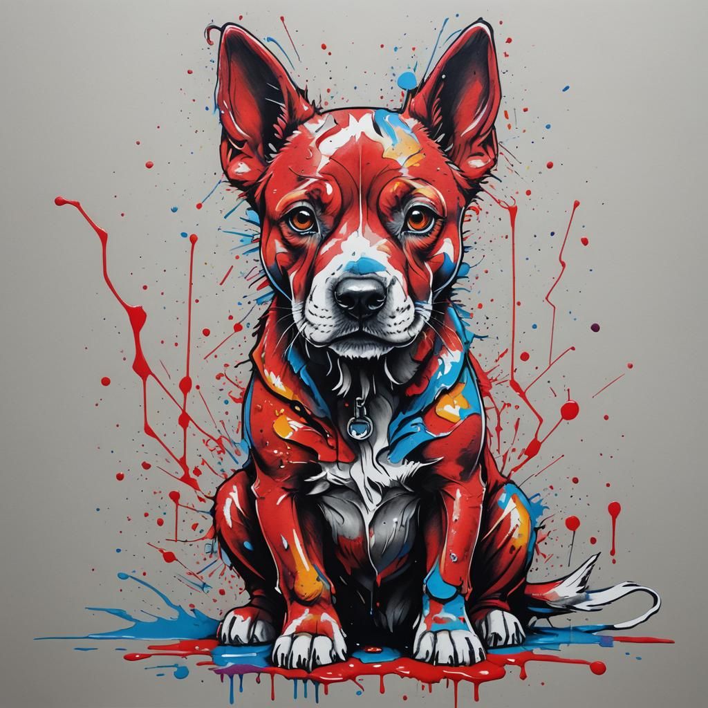 Dog in Red Pencil Line Graffiti Art