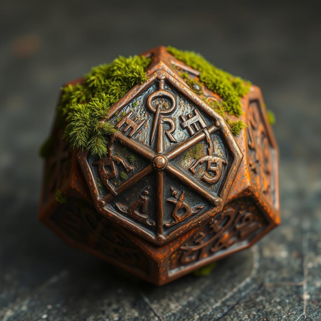 Ancient, Intricately Engraved Rusty Octahedron in Hyperreali...