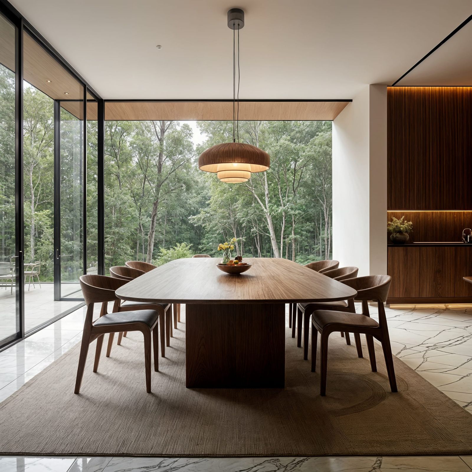 Spacious Modern Dining Room with Forest View
