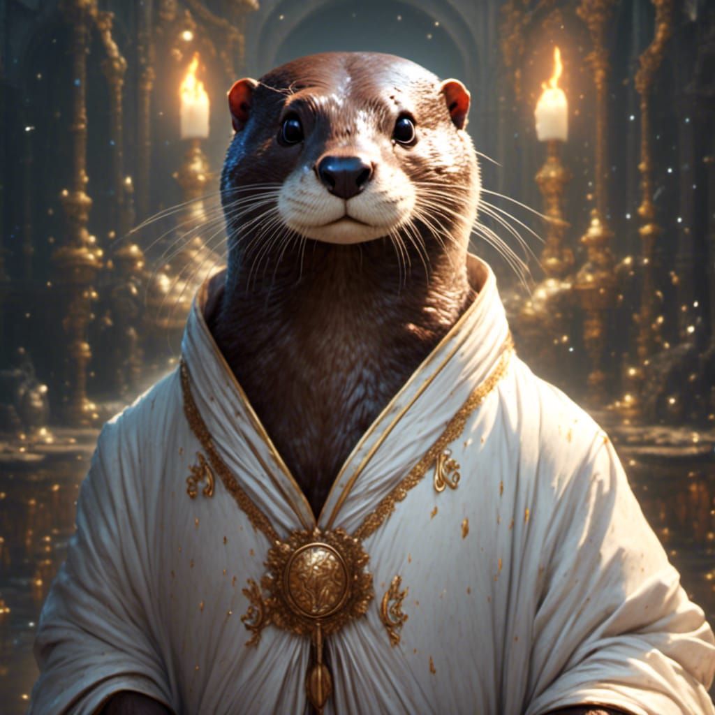 Anthropomorphic Otter Man in White Robes Portrait