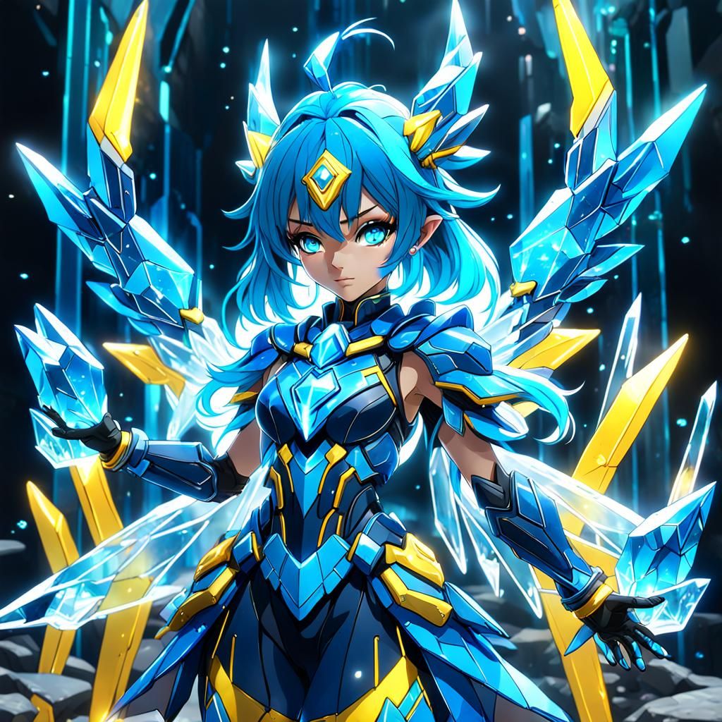Anime Crystal Guardian Girl in Neon Colors