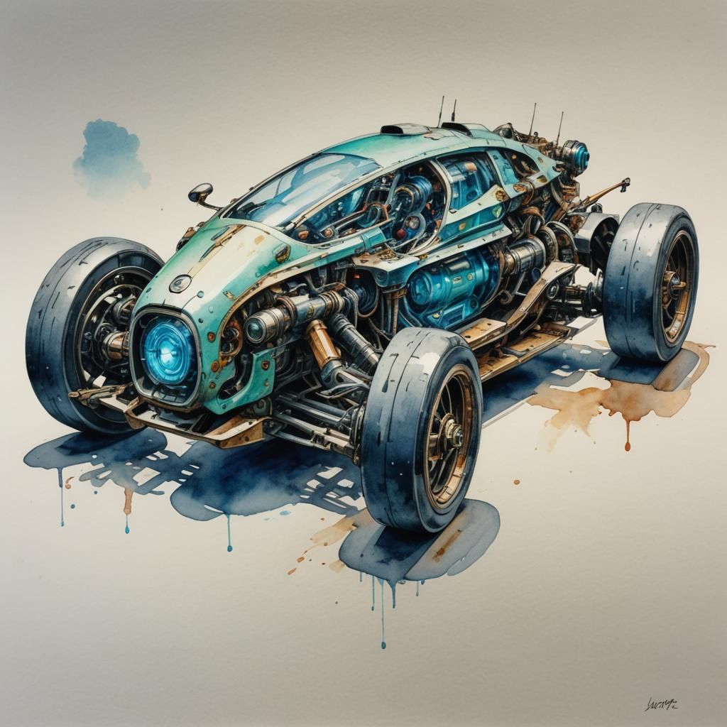 Bioluminescent Robotic Racecar in 19th-Century Style