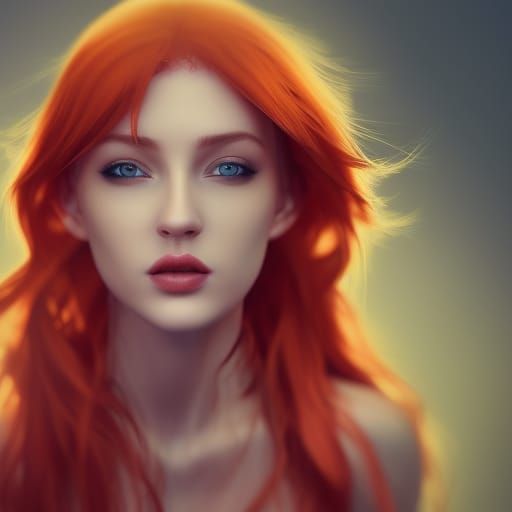 Stunning Redhead Portrait in Hyperrealistic Splash Art