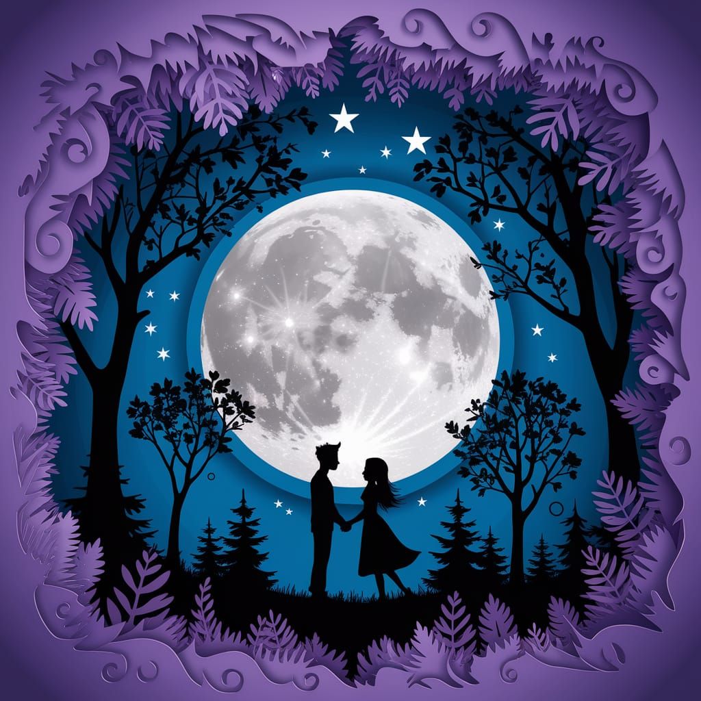 Magical Meeting in Moonlit Forest: Tim Burton Style