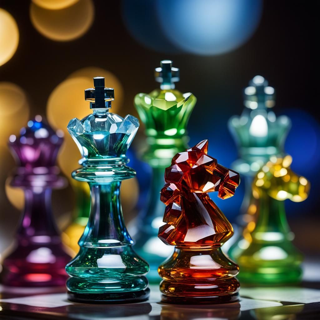 Gemstone Chess Set Macro Photograph in Elegant Room
