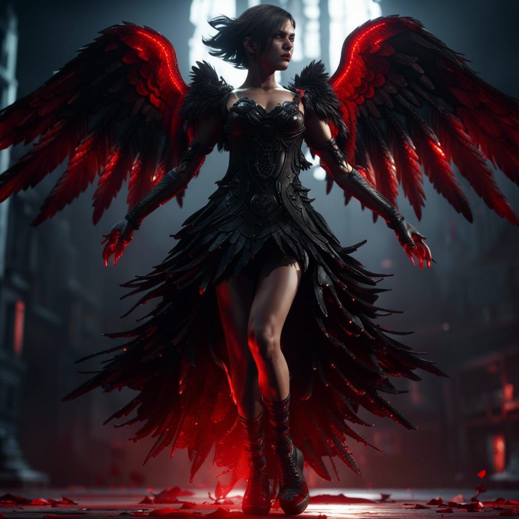 Fallen Angel in Black Dress: 3D Game Cinematic