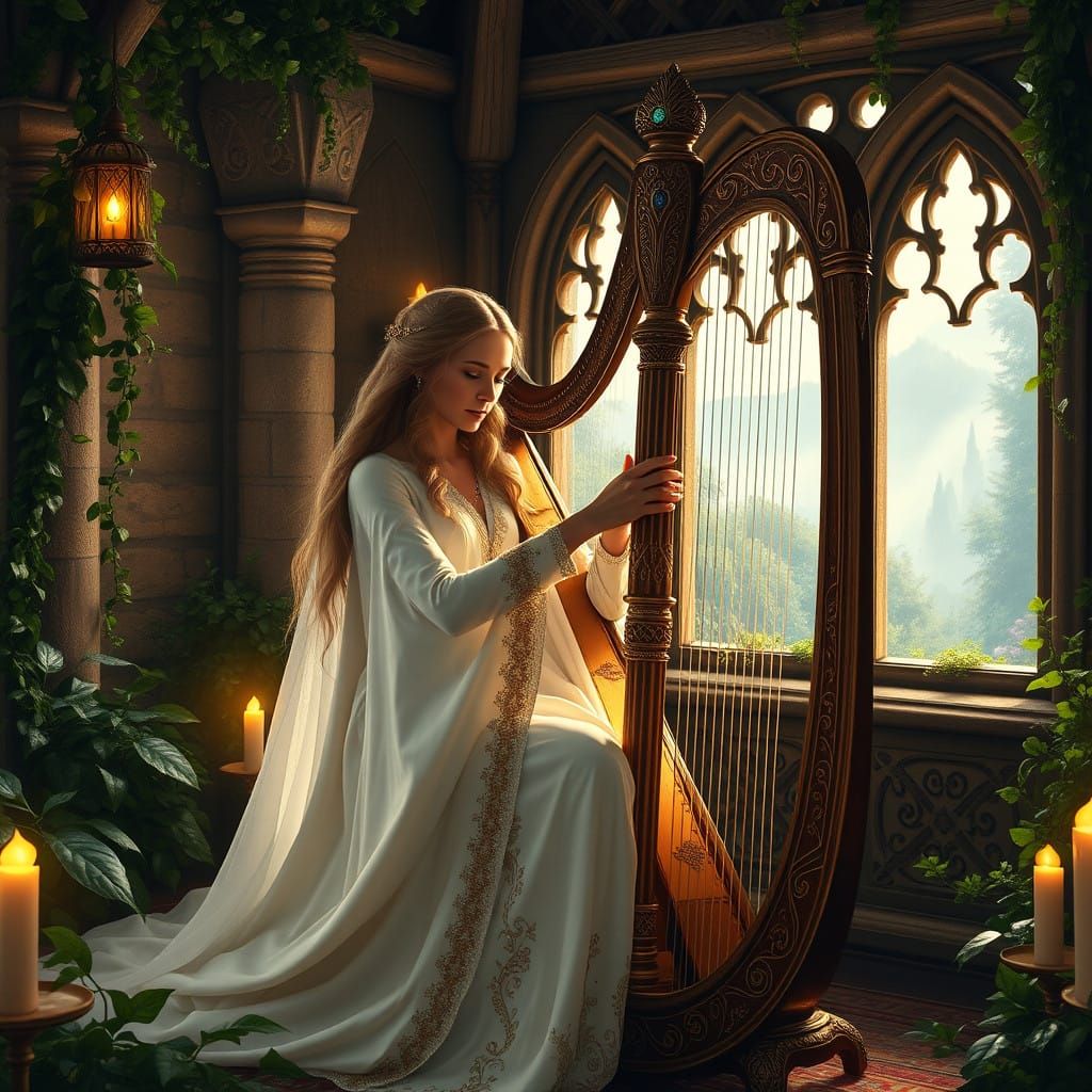 Celtic Woman in Whimsical Ancient Chamber