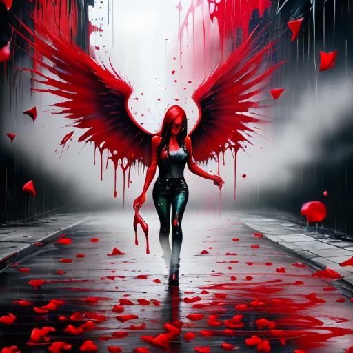 Blood Red Angel in Graffiti Splash Art Style