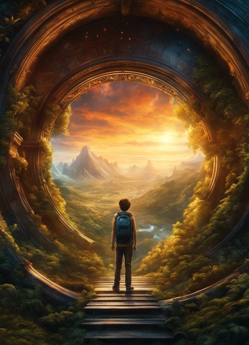 Teenage Boy Enters Magical Portal, Digital Matte Painting